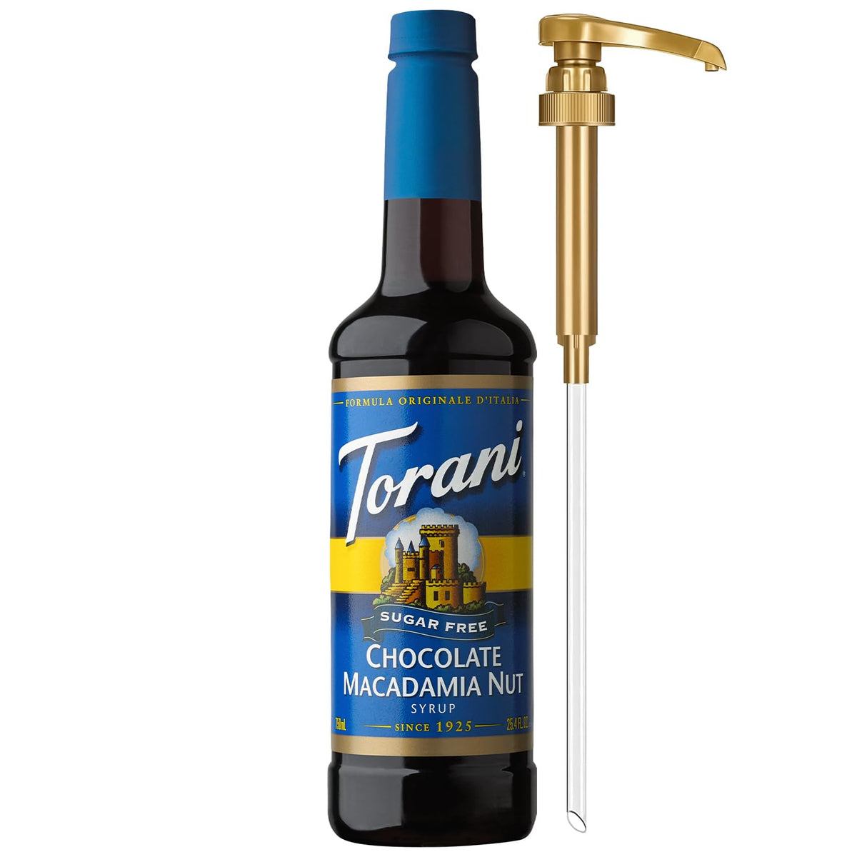 Torani bottle front packaging showing flavor and zero calorie benefit