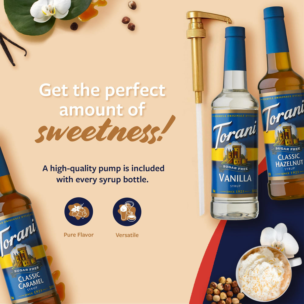 Torani classic hazelnut pump detail for mess-free, measured pouring