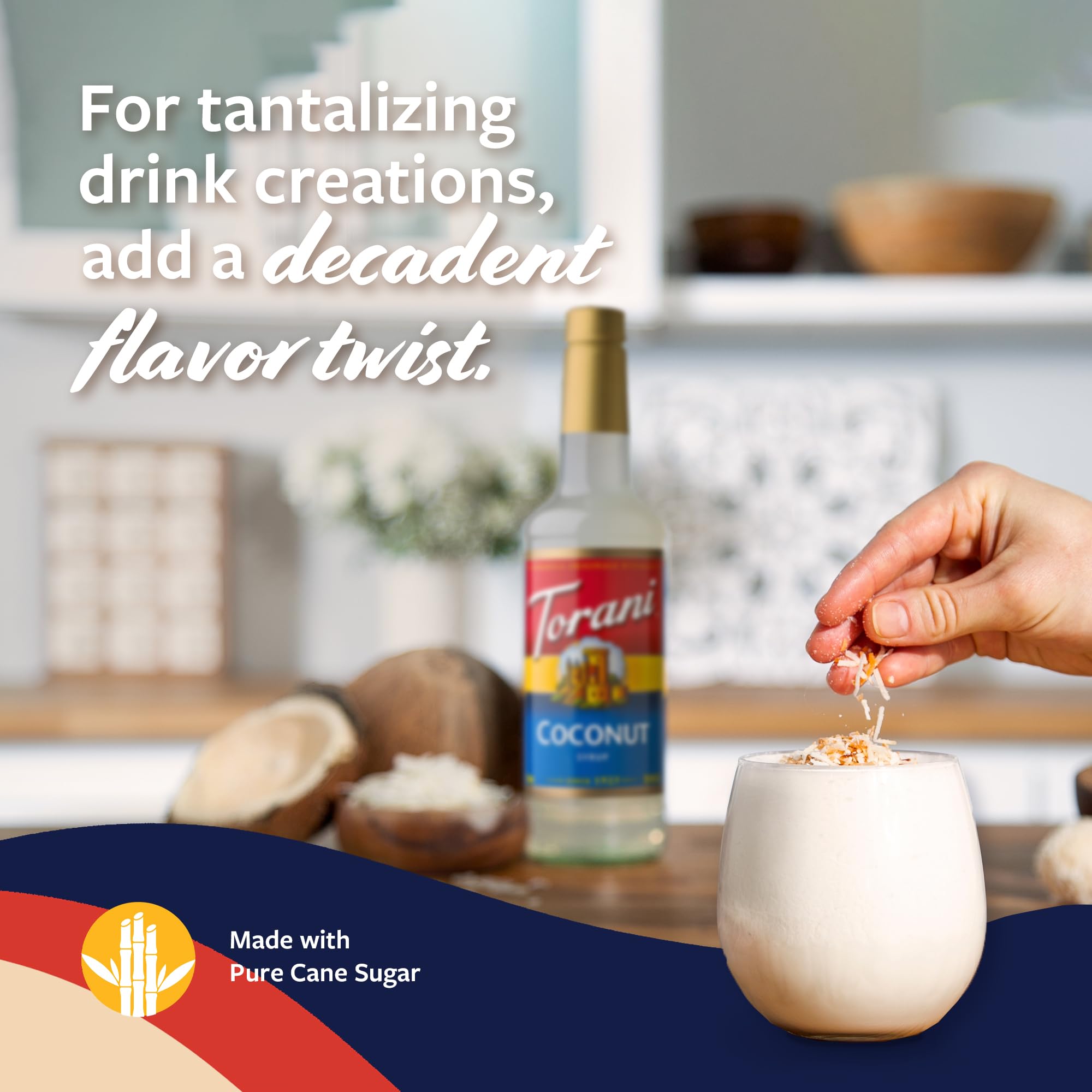 Torani coconut used in a tropical cocktail illustrating balanced flavor pairing with rum