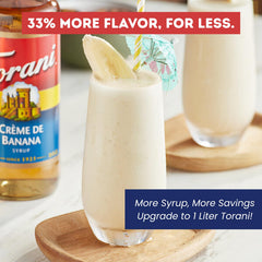 Torani syrup added to a latte for creamy banana flavor in coffee