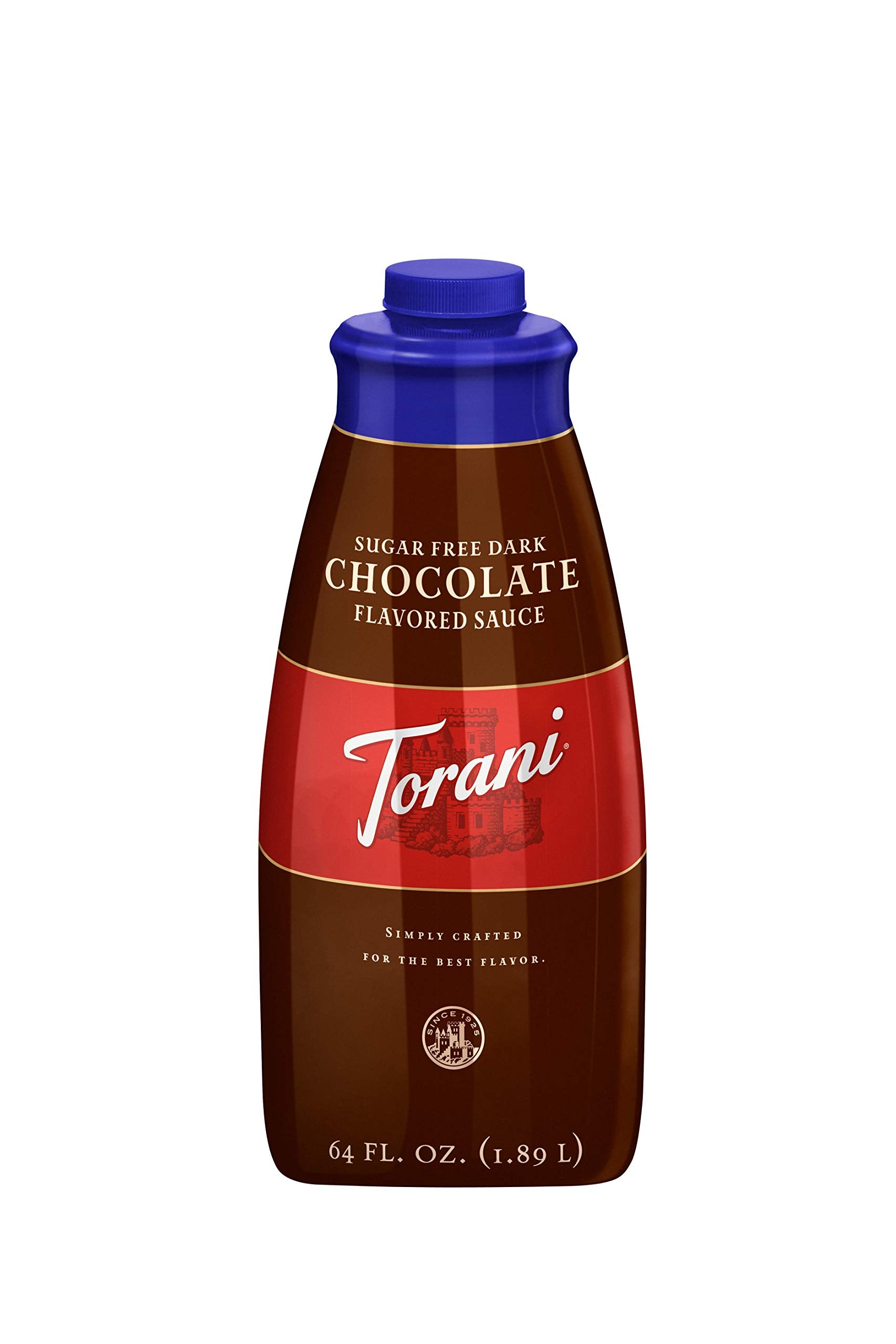 Torani bottle front packaging showing label and 64 ounce size for reliable bulk use