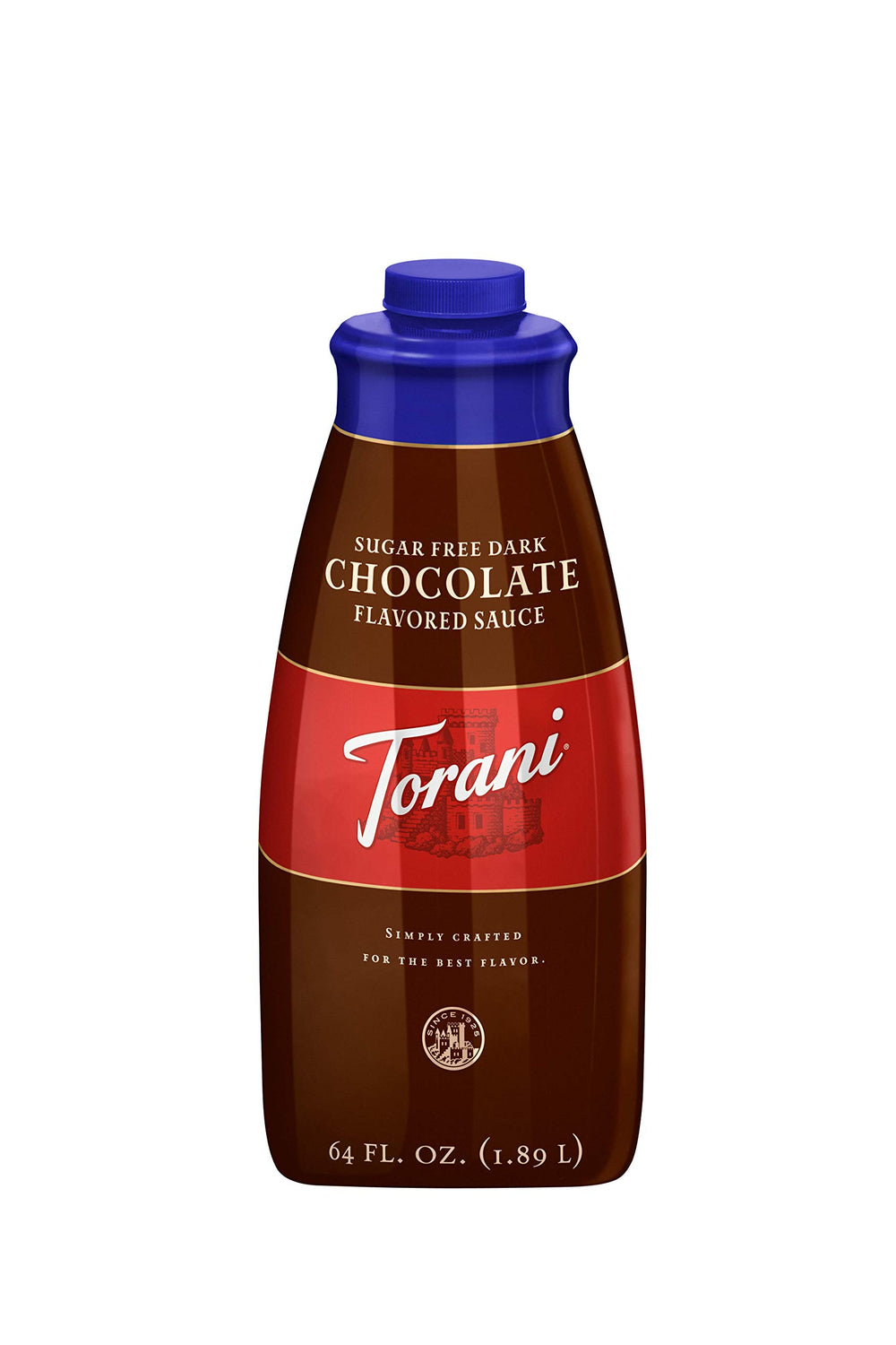 Torani bottle front packaging showing label and 64 ounce size for reliable bulk use