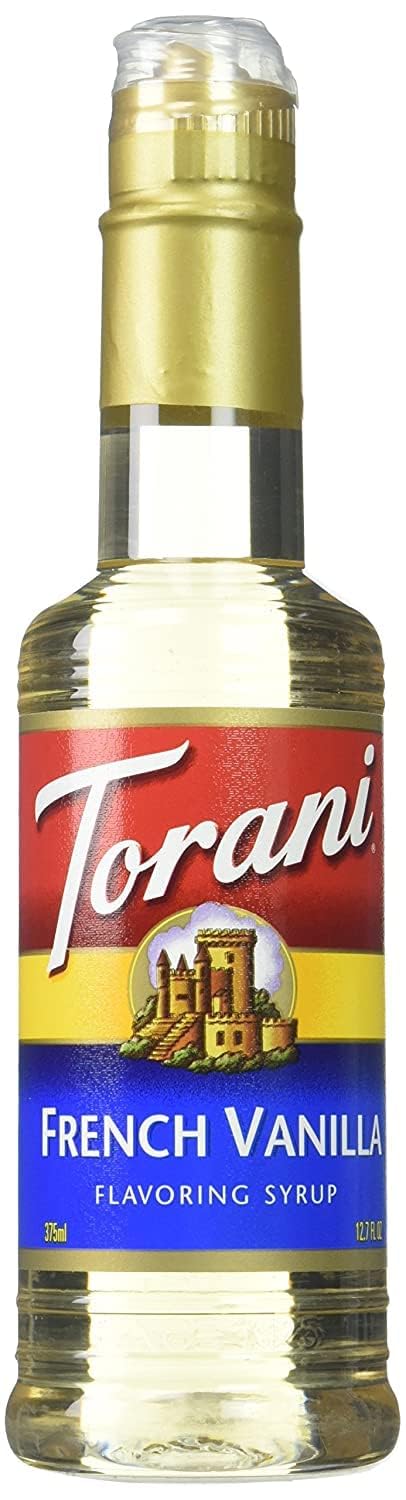 Torani bottle front packaging showing label and volume for consistent flavor