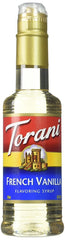 Torani bottle front packaging showing label and volume for consistent flavor