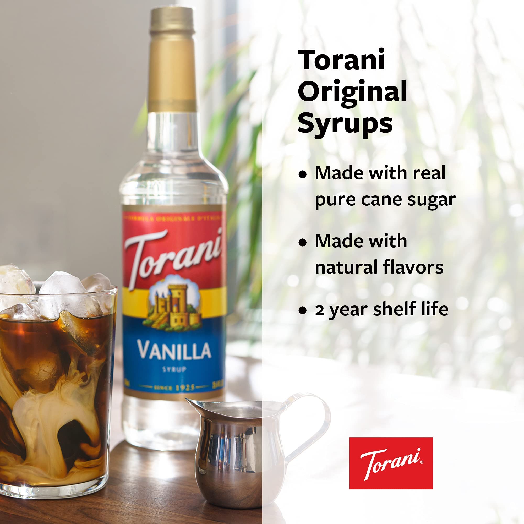 Torani French Vanilla syrup in an iced latte highlighting creamy flavor