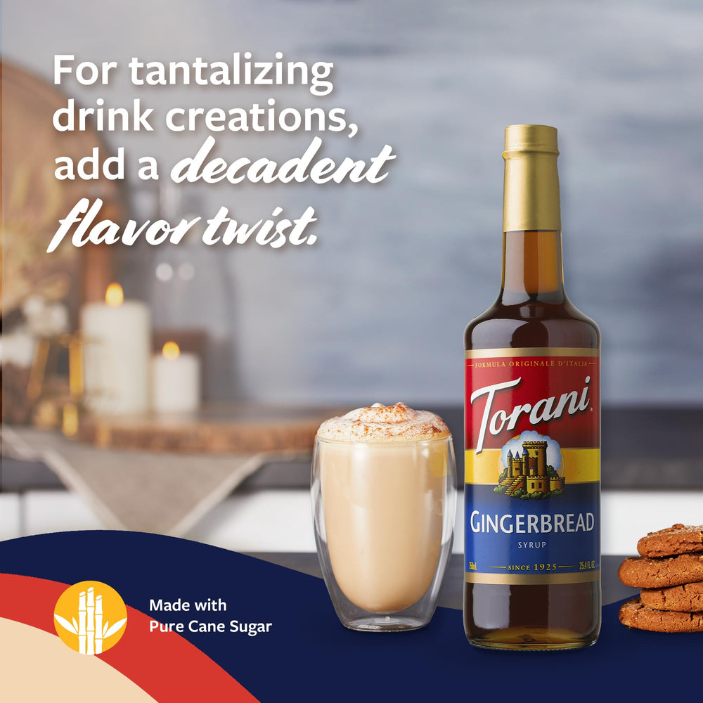 Torani gingerbread label detail highlighting natural flavors and ingredients