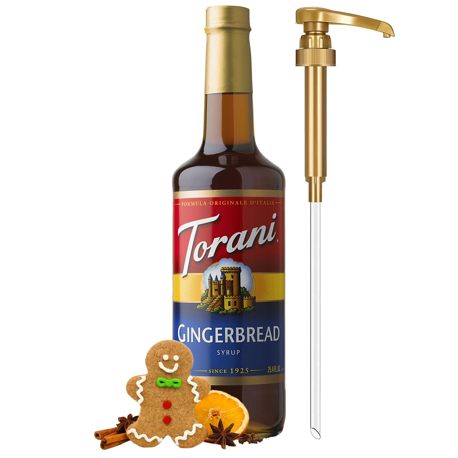 Torani gingerbread pump closeup demonstrating clean portion control and convenience