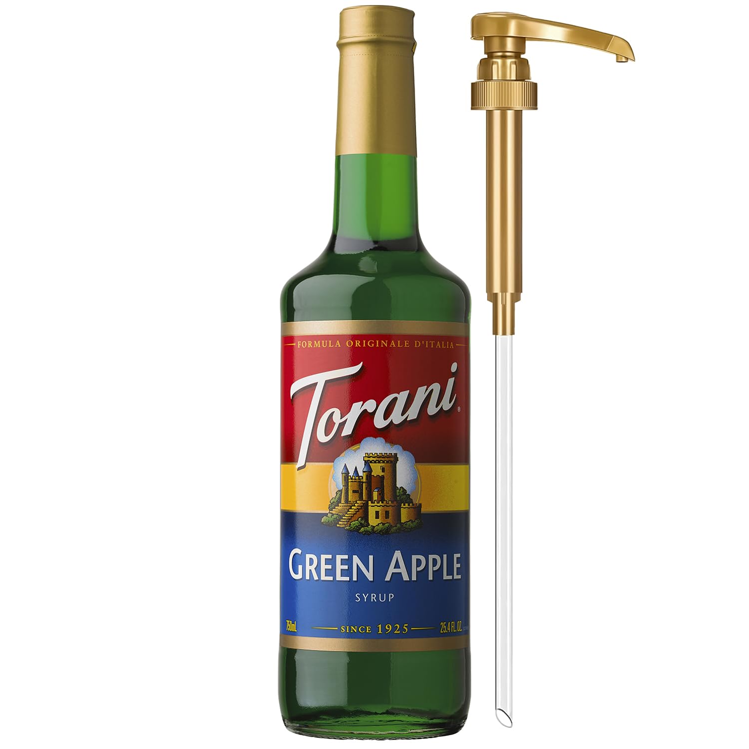 Torani green apple bottle front label showing brand and flavor benefit