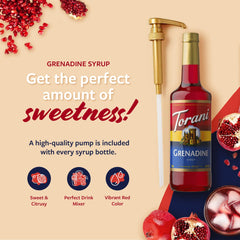 Torani grenadine pouring into glass to add color and balanced sweetness