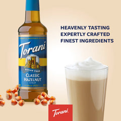Torani label closeup highlighting natural flavors and zero calorie claim