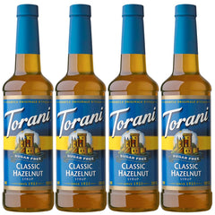 Torani bottle front packaging showing hazelnut flavor and sugar free benefits