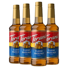 Torani bottle front packaging showing hazelnut flavor and size for easy selection