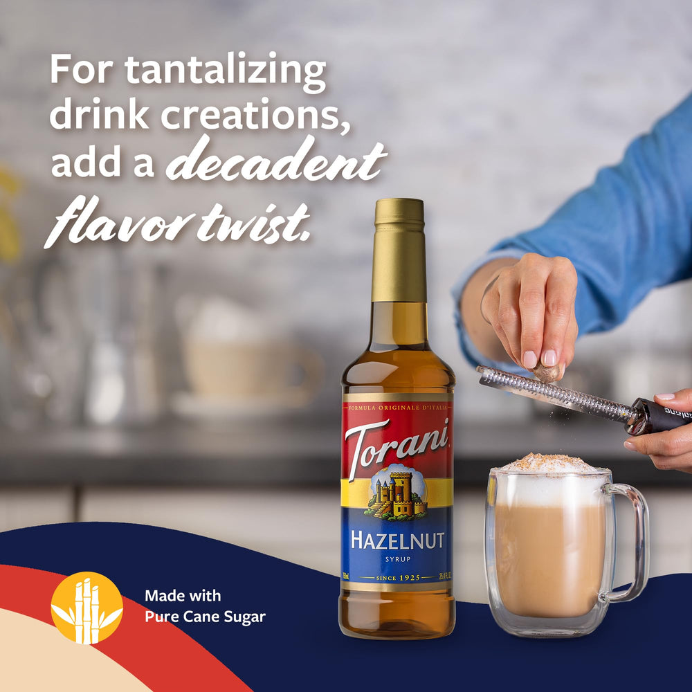Torani hazelnut syrup mixed into iced coffee showing flavor integration and appeal