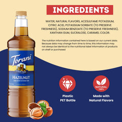 Torani label and ingredient panel highlighting sugar-free formulation and safety