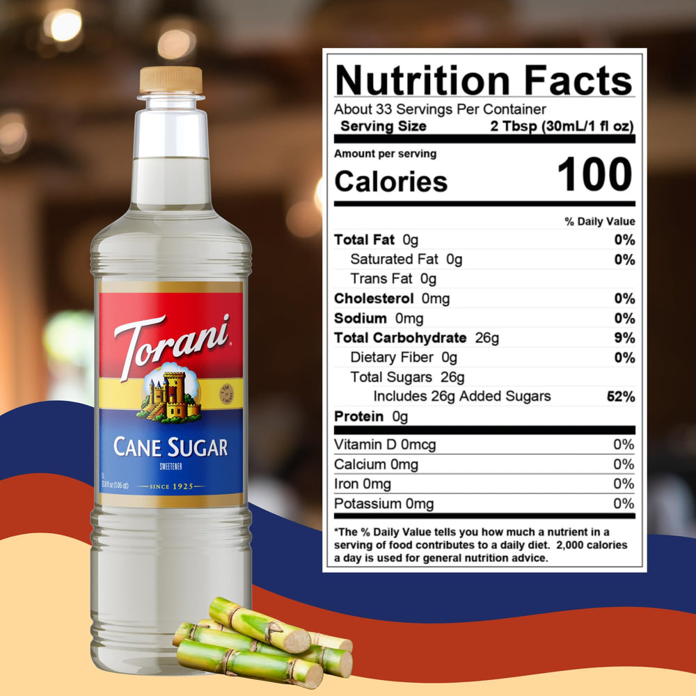 Torani used in cocktail glass showing clean cane flavor enhancing mixed drinks