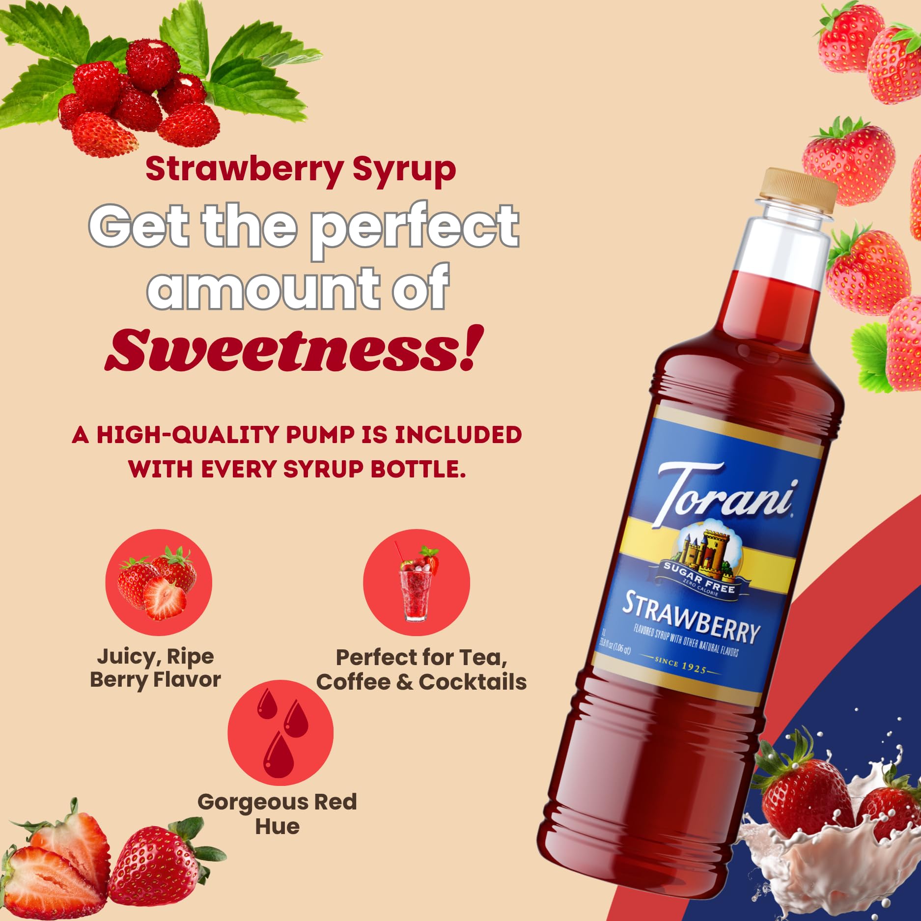 Lifestyle kitchen shot with Torani adding fruity flavor to homemade drinks