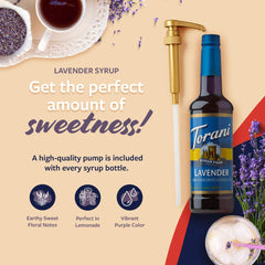 Torani lavender bottle label detail showing ingredients and flavor