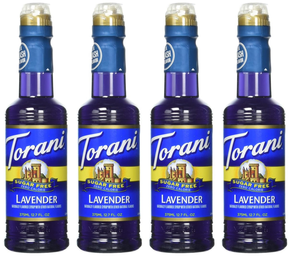 Torani lavender syrup front packaging showing bottle label and kosher badge for consistent flavor