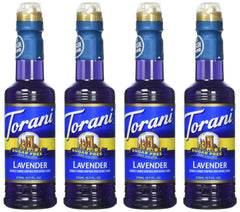 Torani lavender syrup front packaging showing bottle label and kosher badge for consistent flavor