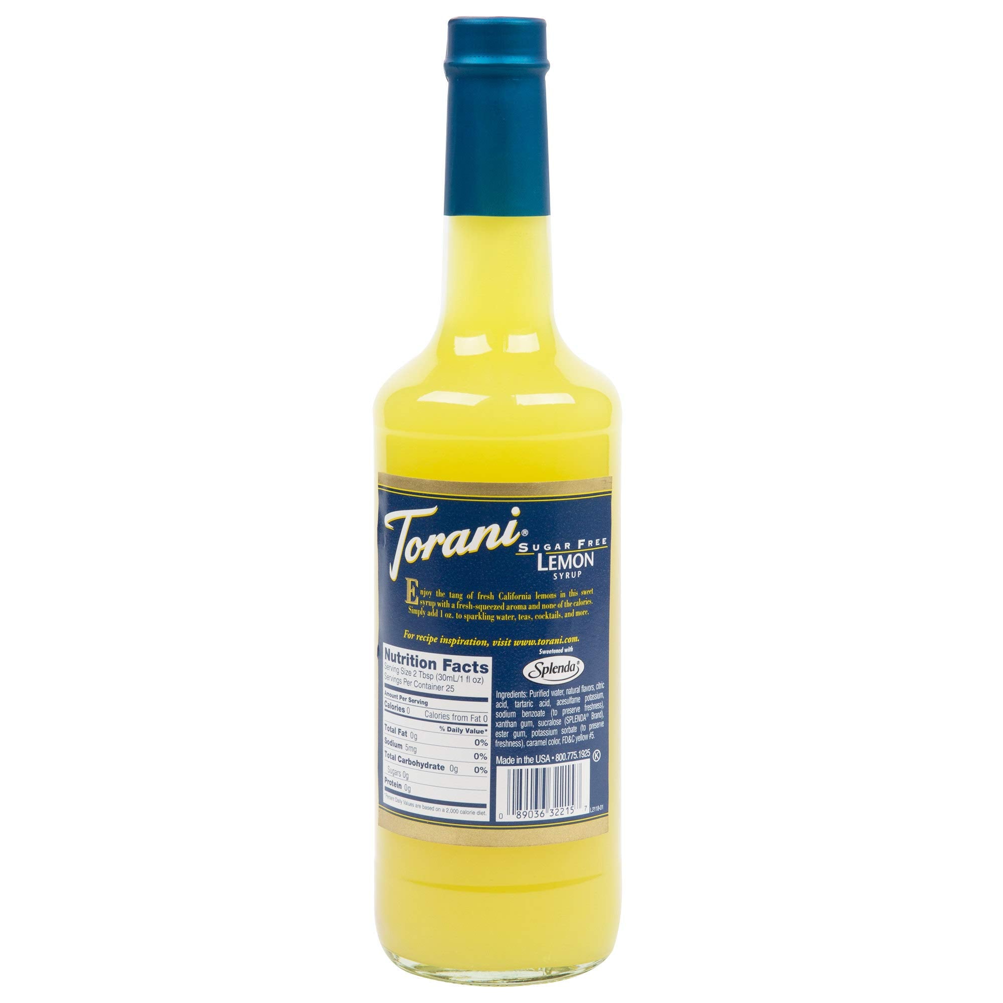 Torani lemon syrup pouring into iced drink for bright flavor without added sugar