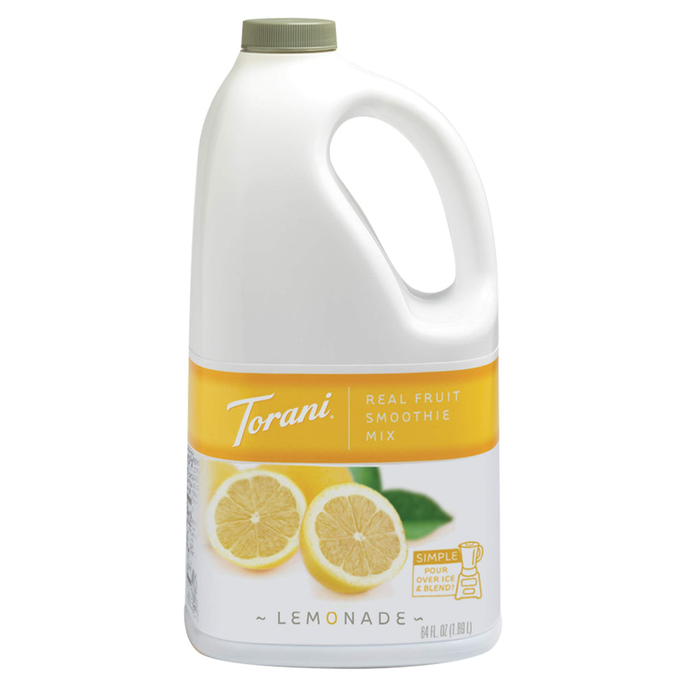 Torani bottle front view showing label and 64 oz size benefit