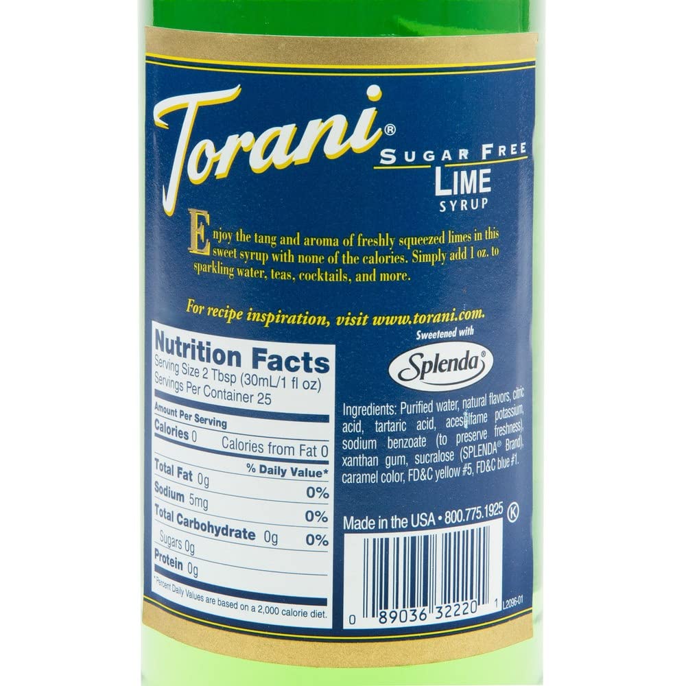 Torani syrup mixed in sparkling water glass, demonstrating bright lime flavor benefit