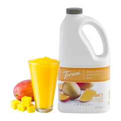 Torani mango mix pouring into glass showing quick drink prep benefit