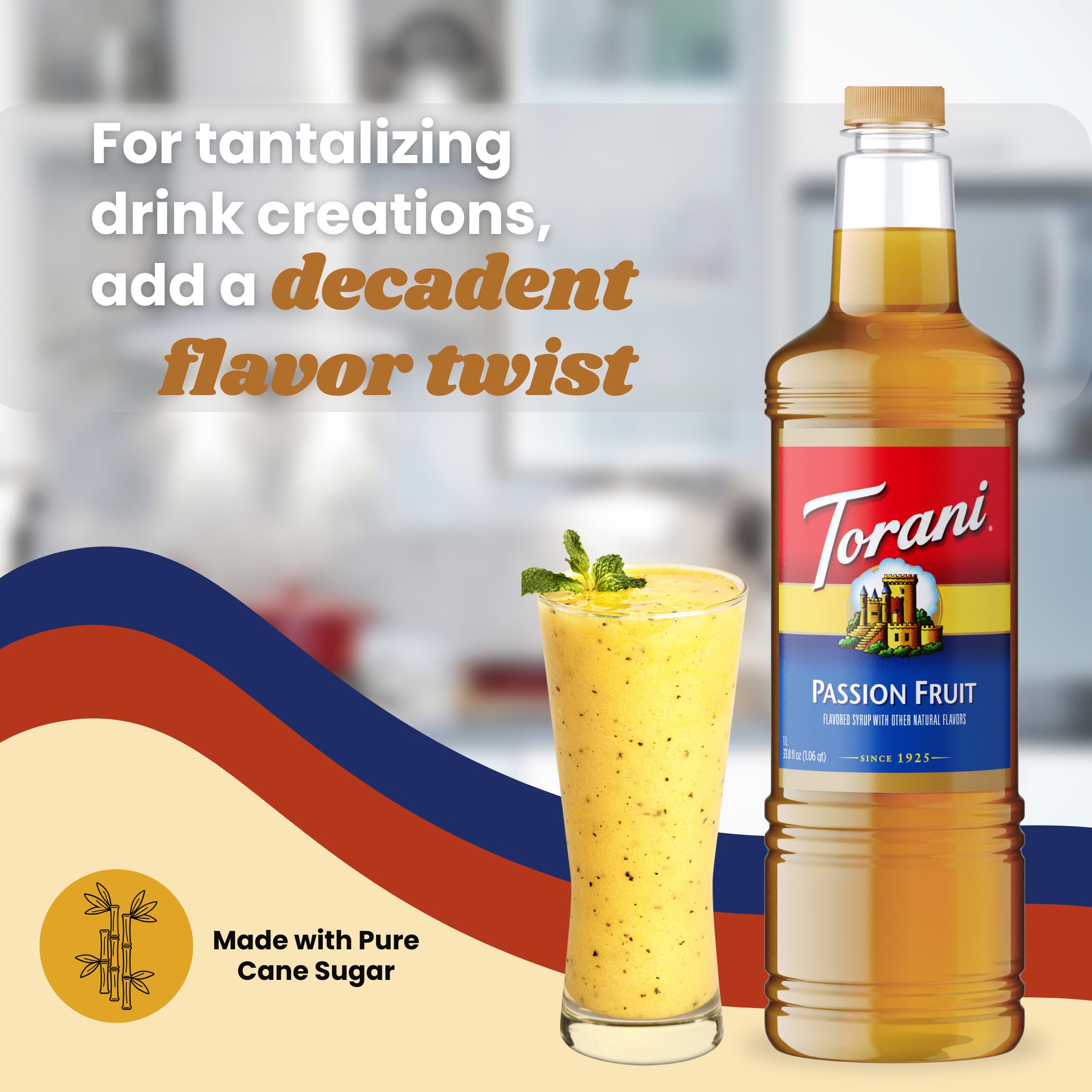Passion fruit cocktail styled with Torani syrup for consistent professional taste