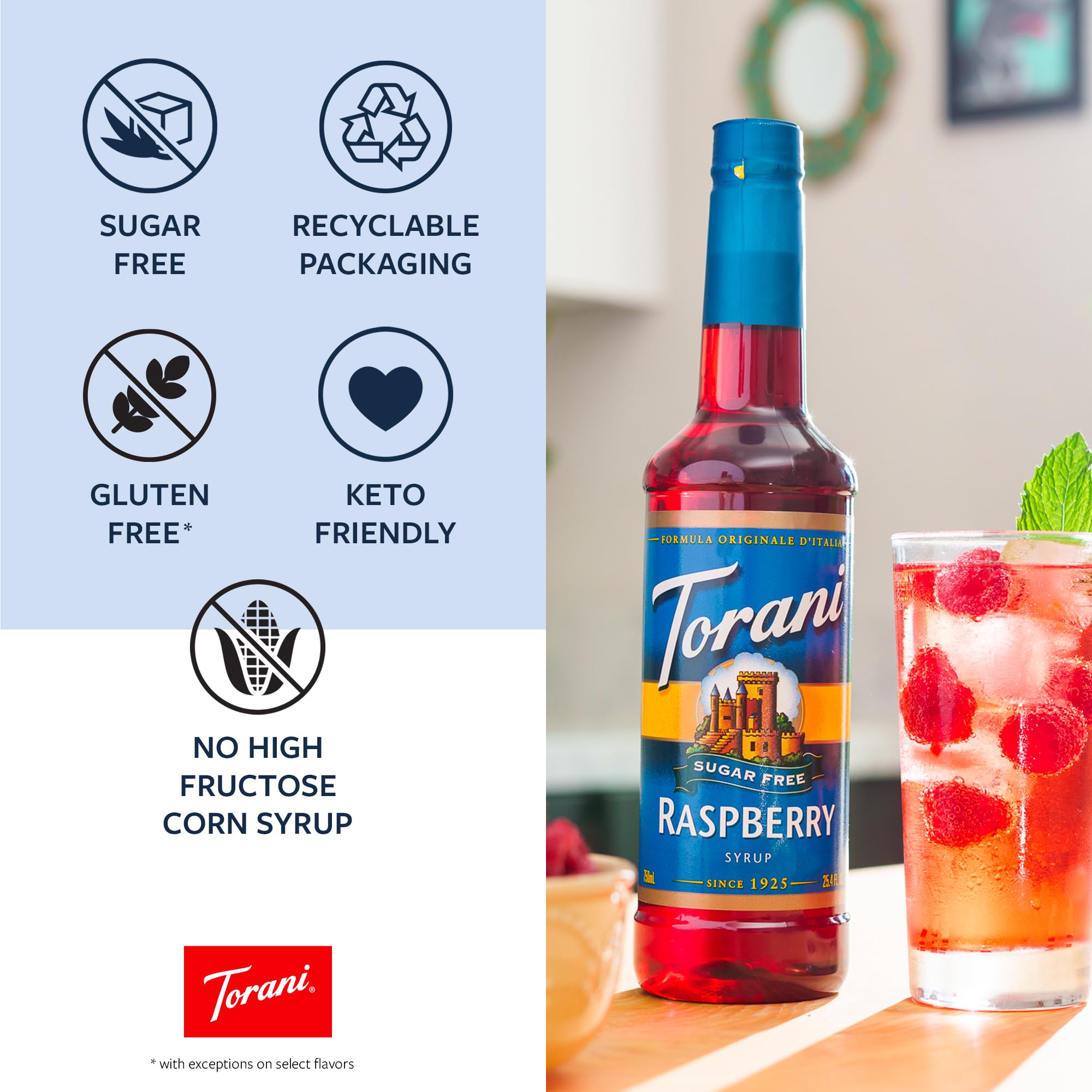 Glass of iced tea with Torani peach syrup offering refreshing fruity taste