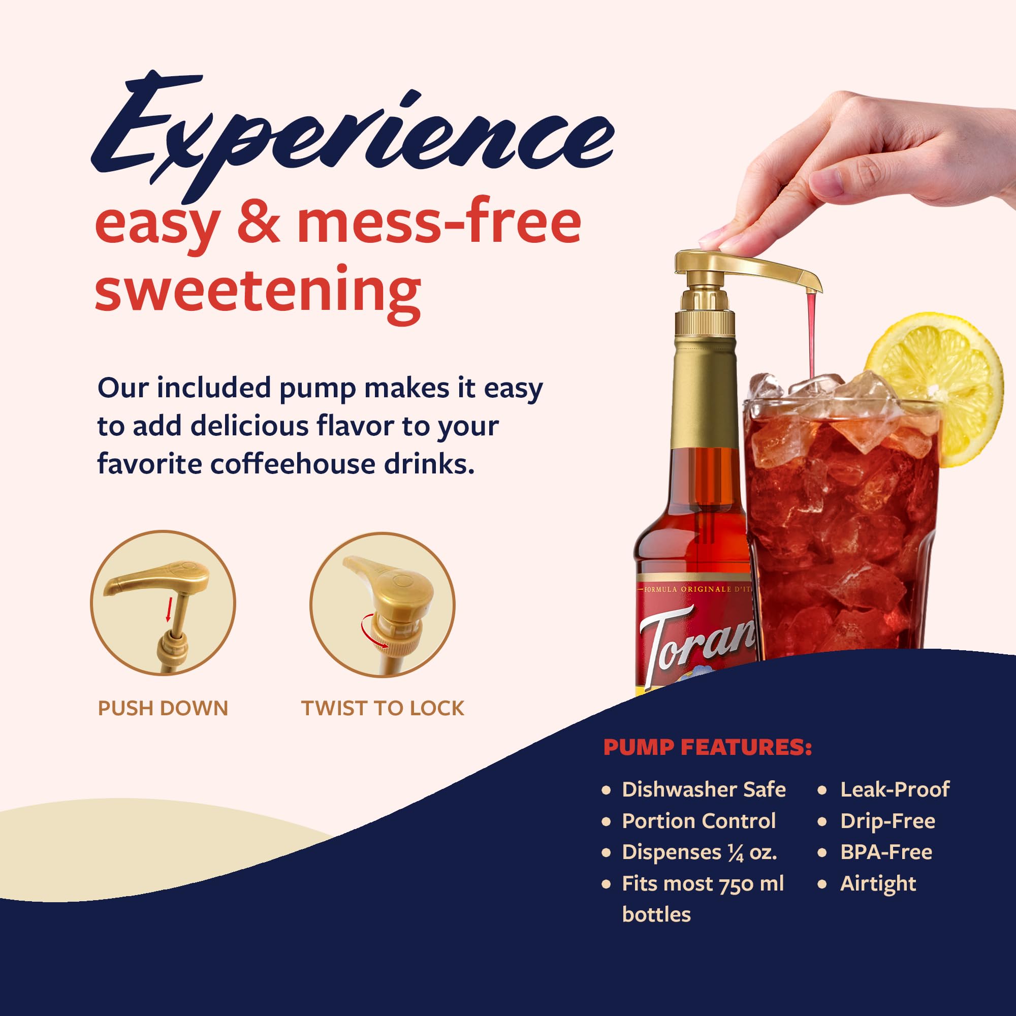 Torani peach added to iced coffee demonstrating flavor boost and versatility