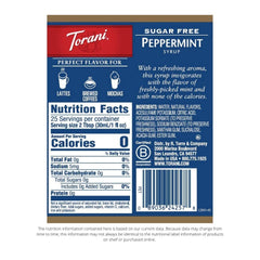 Torani peppermint bottle label detail highlighting natural flavors