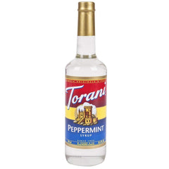 Torani peppermint bottle front packaging showing label and volume for easy identification