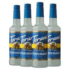 Torani peppermint syrup front packaging showing bottle and brand benefit