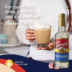 Torani peppermint latte served with foam and mint garnish, brand delivers café benefit