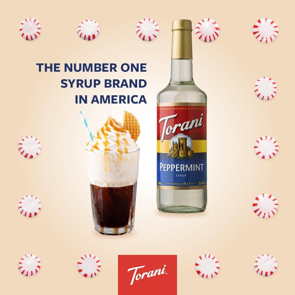 Latte topped with Torani peppermint syrup flavor, brand adds refreshing mint benefit