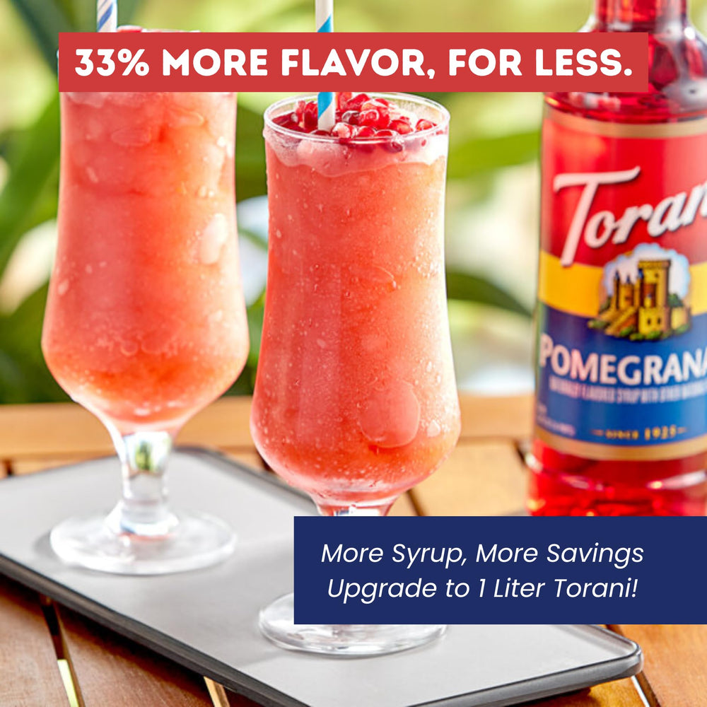 Torani syrup pouring into glass demonstrating smooth mixability and color
