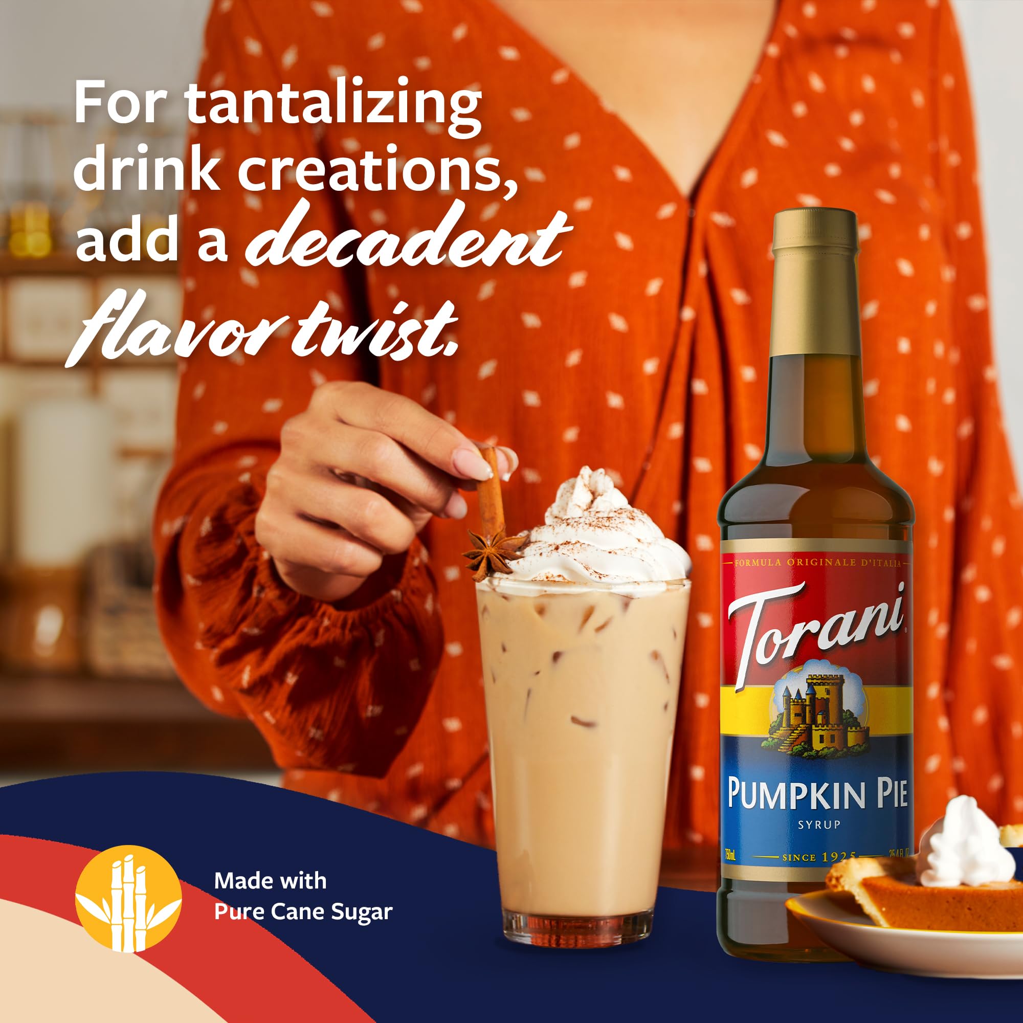 Torani pumpkin pie latte top view highlighting café-style presentation benefit
