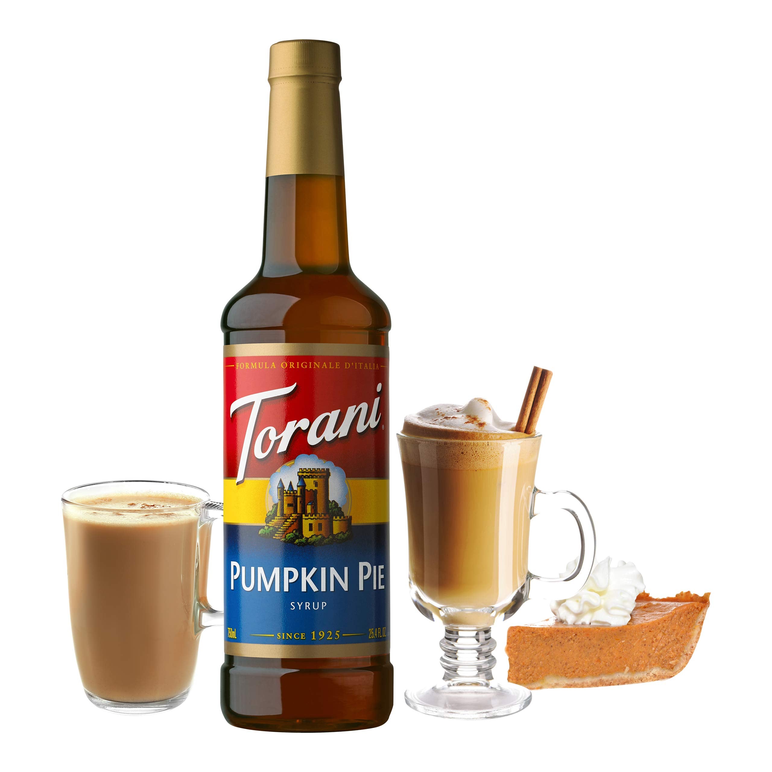 Torani syrup pouring over espresso for rich spiced latte flavor