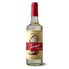 Torani Puremade coconut syrup front bottle shot showing label and volume for clear identification and shelf appeal
