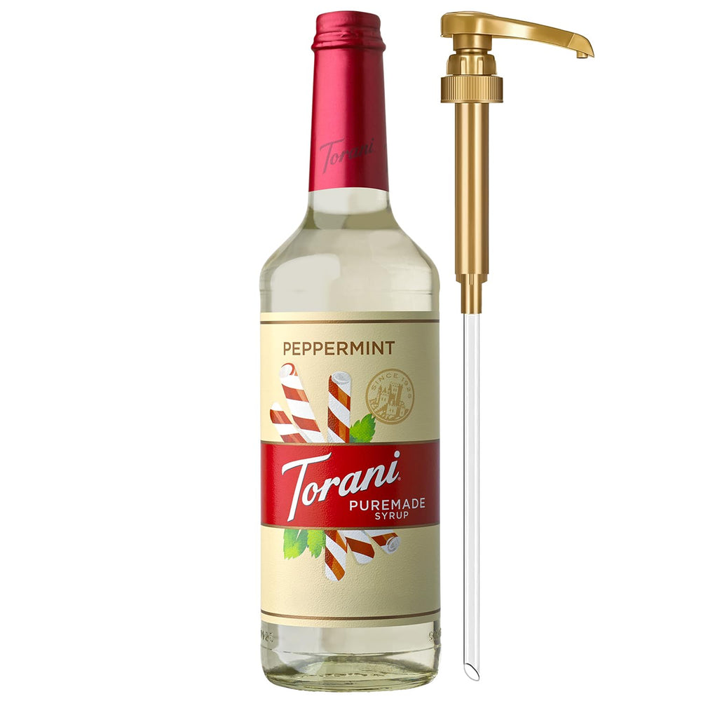 Torani Puremade peppermint front glass bottle showing clean packaging and large volume benefit