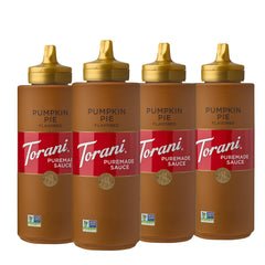 Torani bottle front packaging showing label and product name for clear identification and trust