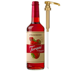 Torani bottle front packaging showing label and volume, brand clarity and use