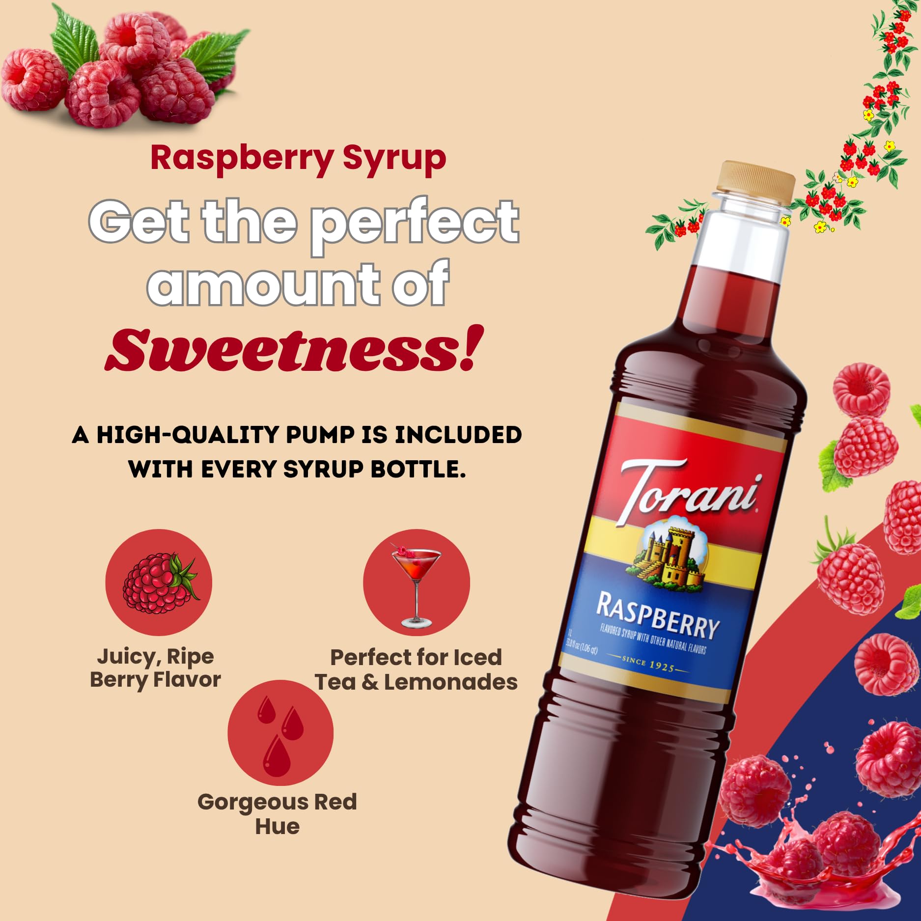 Torani syrup stream close-up showing thick texture for consistent flavor