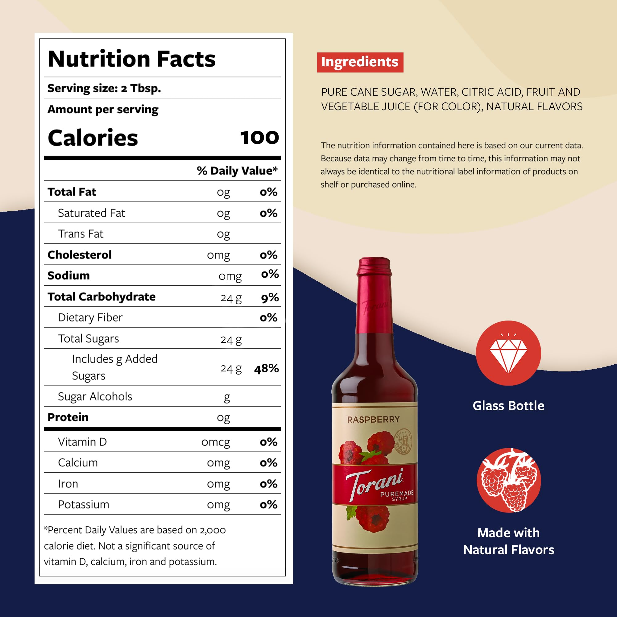 Torani raspberry glass bottle with BPA-free pump enabling precise, mess-free pours