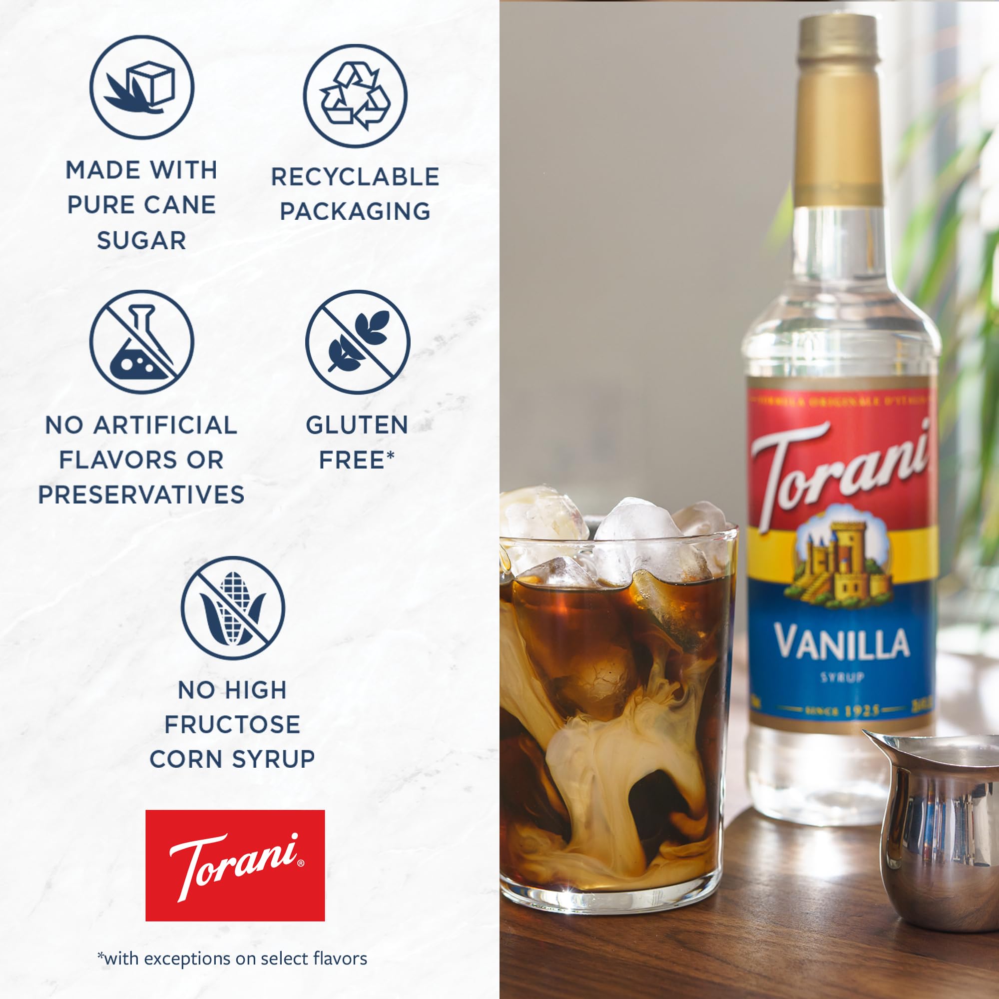 Iced coffee with Torani Raspberry syrup showing bright fruity flavor boost