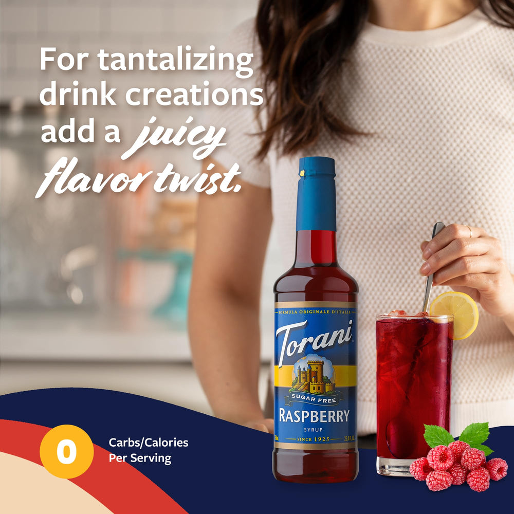 Torani raspberry label and ingredients panel for shoppers checking sugar content