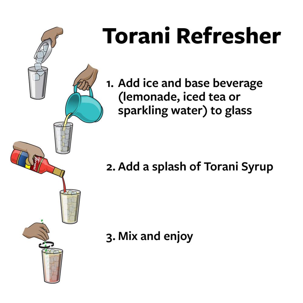 Raspberry syrup drizzled on ice cream by Torani adds fruit flavor