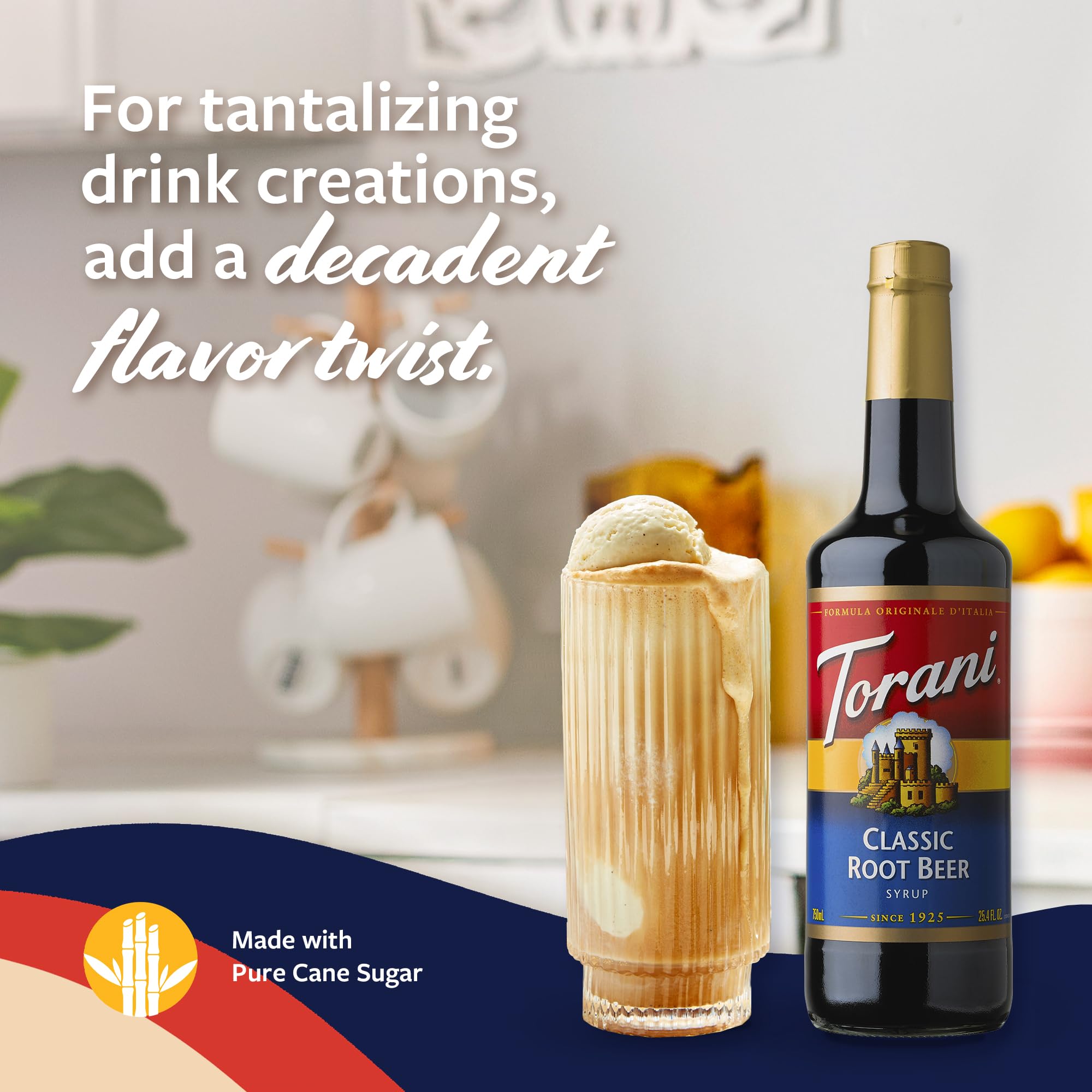 Torani root beer float with vanilla ice cream illustrating creamy dessert pairing