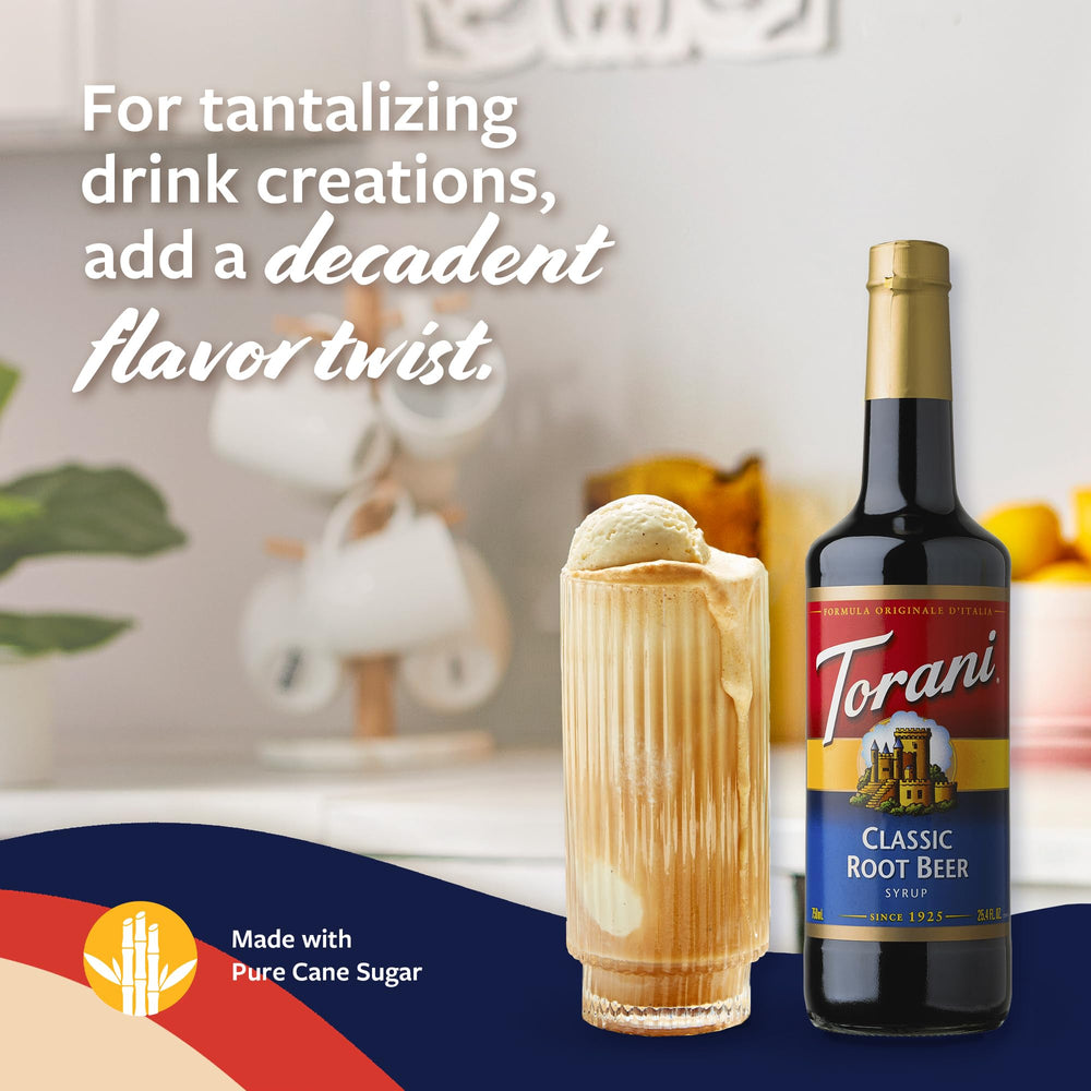 Torani root beer float with vanilla ice cream illustrating creamy dessert pairing