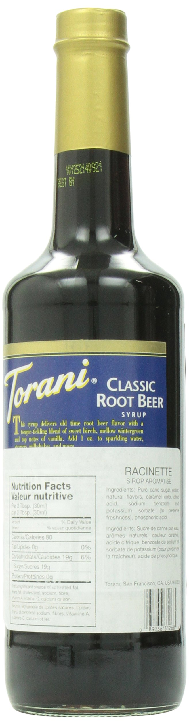 Torani root beer syrup poured over vanilla ice cream creating a classic float experience